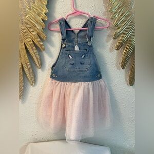Oshkosh denim and pink tulle unicorn jumper dress overalls